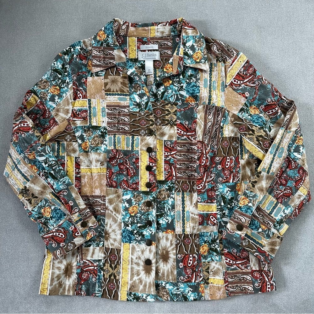 CJ Banks Multicolor Patchwork Shirt Jacket. 2XL